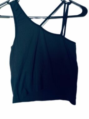 CALIA Black One-Shoulder Ribbed Tank Top with Strappy Back
